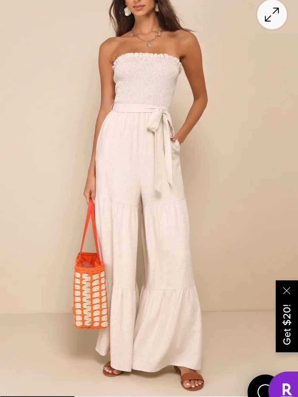 Effective Charm Beige Linen Strapless Jumpsuit
